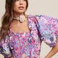 Vintage Flower Print Puff-Sleeve Midi Dress