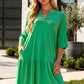 Wrinkle Free Shirred Tiered Relaxed 3/4 Sleeve Dress
