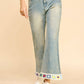 CROCHET TRIM STRAIGHT LEG DENIM JEANS