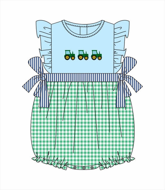 PO112: Hand Stitched Tractors Girl Bubble