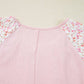 Pink Contrast Floral Patchwork Long Sleeve Plus Size Blouse