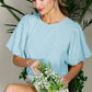 Round Neck Short Bubble Sleeve Woven Blouse Top VT81715B