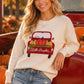 Pumpkin Truck Embroidered Patchwork Sweater Knit Top