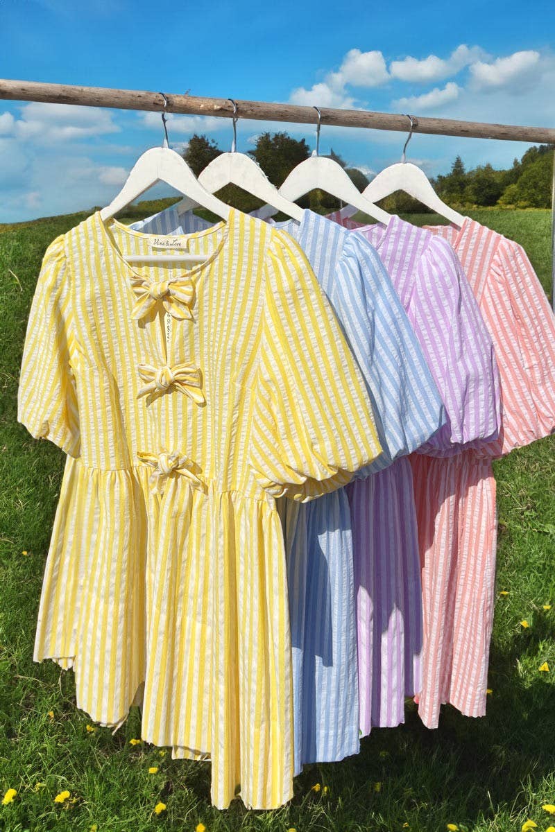 Bow Tie Front Striped Baby Doll Mini Dress VD82683
