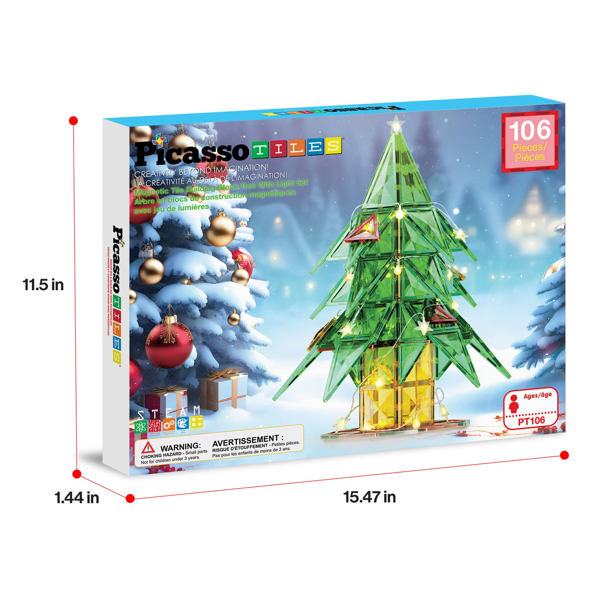 PicassoTiles 106pc Holiday Tree Magnetic Tile Building Set
