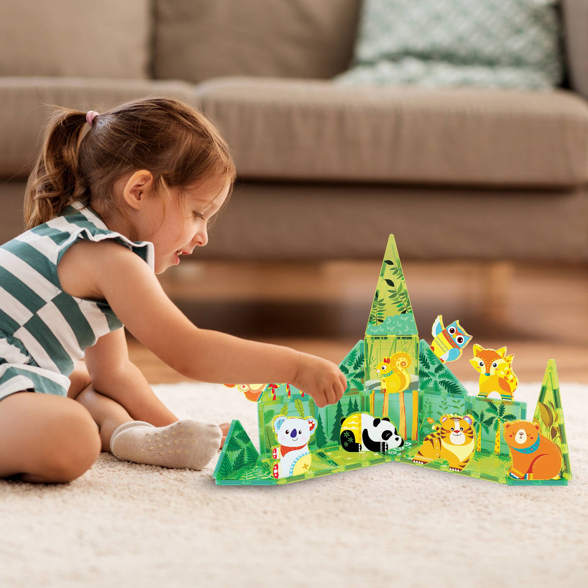 PicassoTiles 26 Piece Forest Animal Magnet Tile Set
