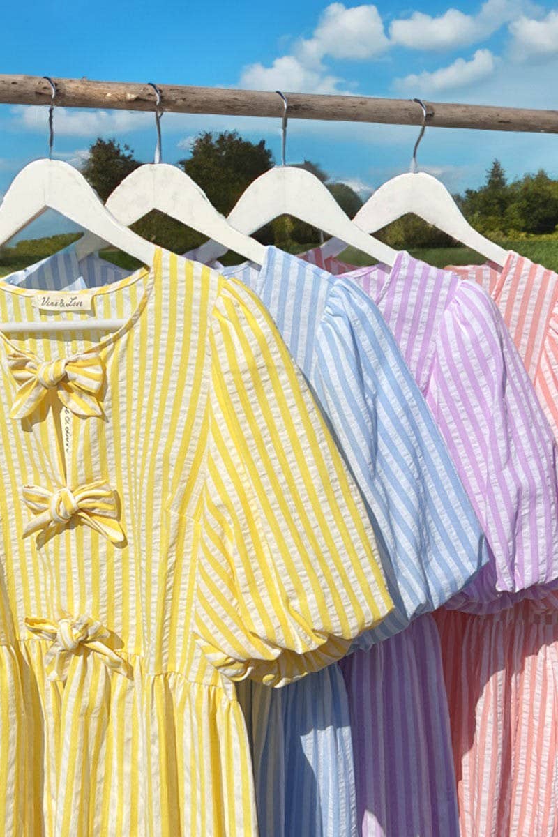 Bow Tie Front Striped Baby Doll Mini Dress VD82683
