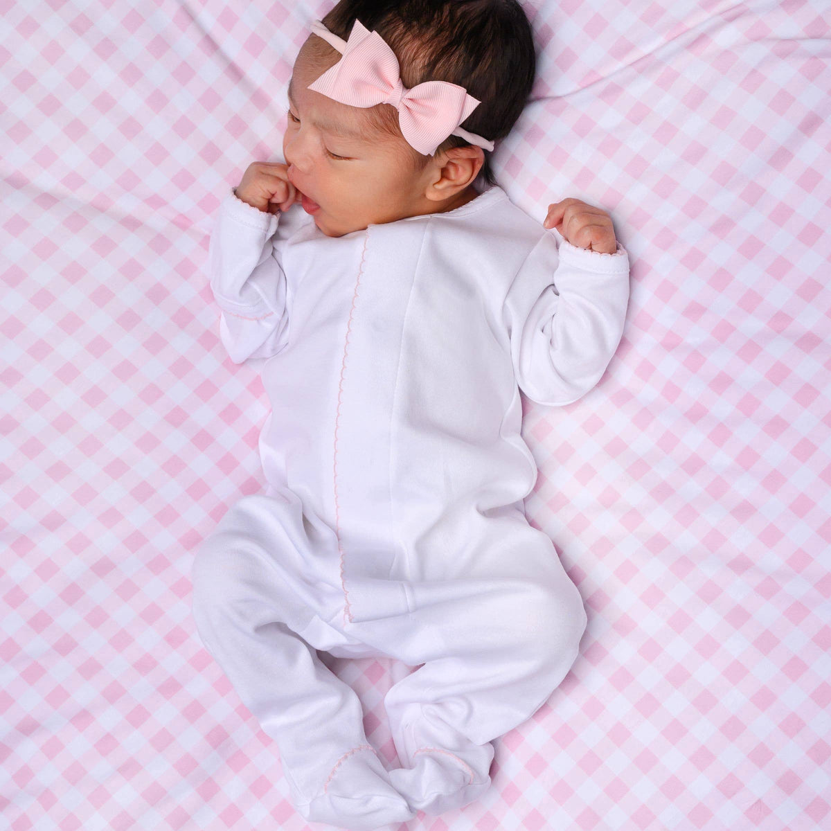 Solid Essentials White Pink Trim Footie