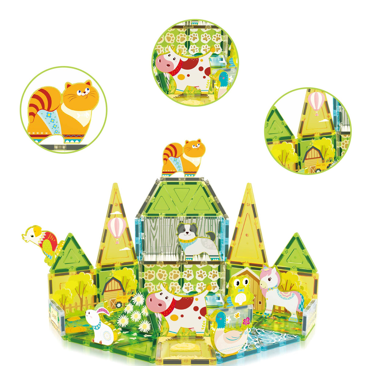 PicassoTiles 52pc Farm Theme Magnetic Tile Building Set