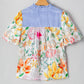 Chic Floral Print Striped  Frilled Buff Sleeve Blouse | S-XL