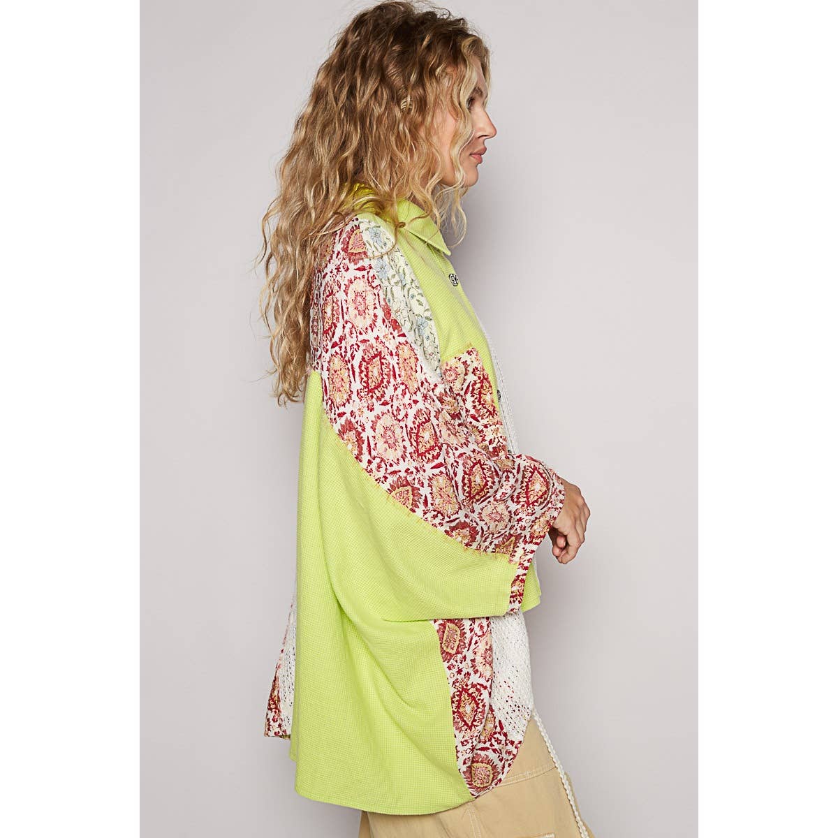 Oversize long sleeve crochet lace contrast top SALE