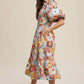 Vintage Flower Print Puff-Sleeve Midi Dress