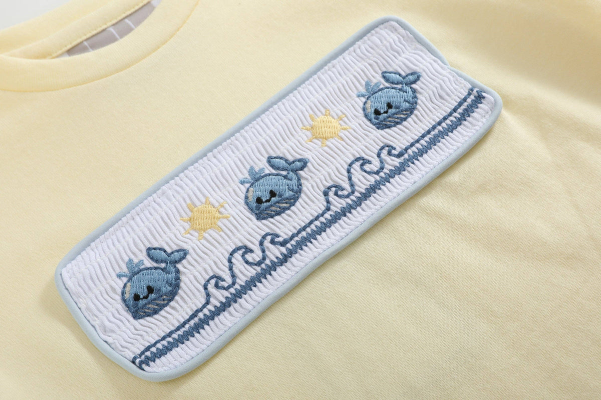 Buttercream Yellow Whale Smocked Shirt and Shorts Set