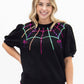 Spider Web on Puff Sleeve Tee, Black