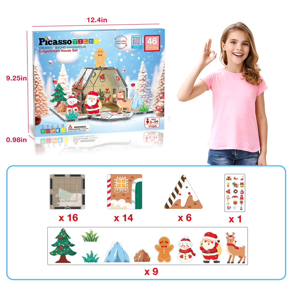 PicassoTiles Gingerbread House Magnetic Tiles - 46 Pieces