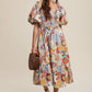 Vintage Flower Print Puff-Sleeve Midi Dress