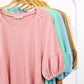 NT11467-Half Puff Sleeve Crinkle Knit Top