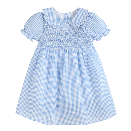 Light Blue Gingham Smocked Dress