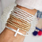 Minimal Cross Stretchy Bracelet in Worn Silver tone with Ball Beads