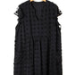 Navy Blue Dotty Textured Notched Neck Plus Ruffled Dress