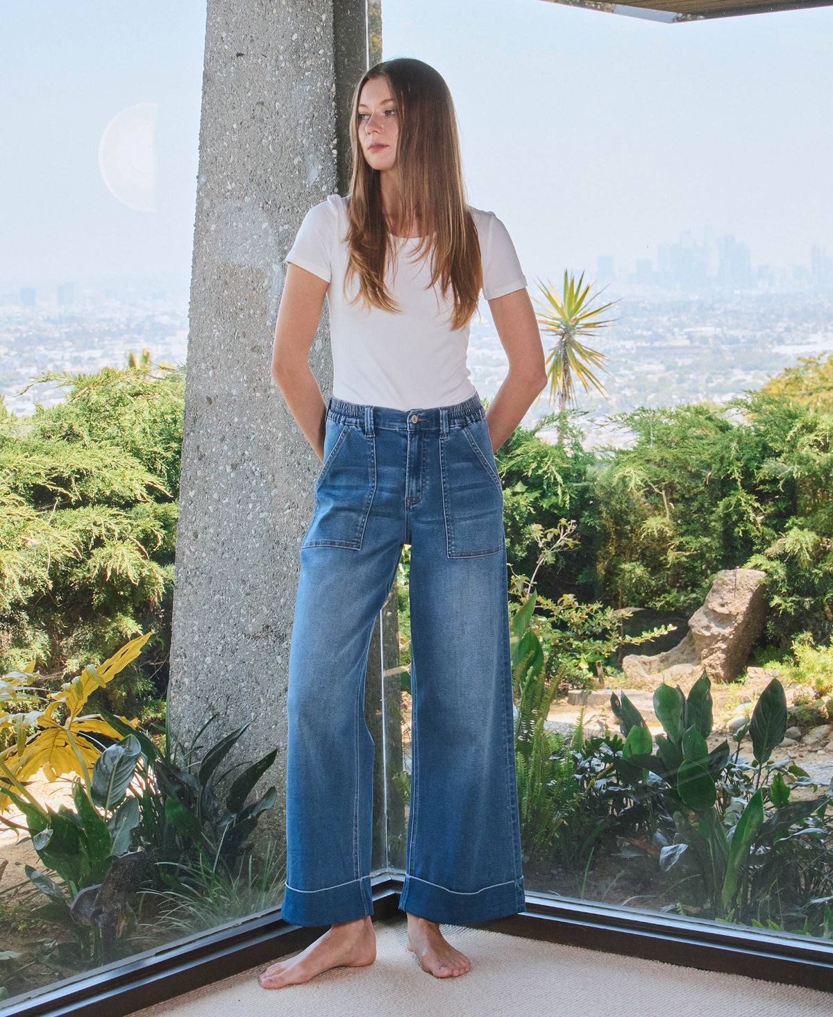 HIGH RISE DOUBLE CUFFED BAGGY WIDE JEANS