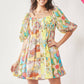 PLUS FLORAL PUFF SHORT SLEEVE BABYDOLL MINI DRESS