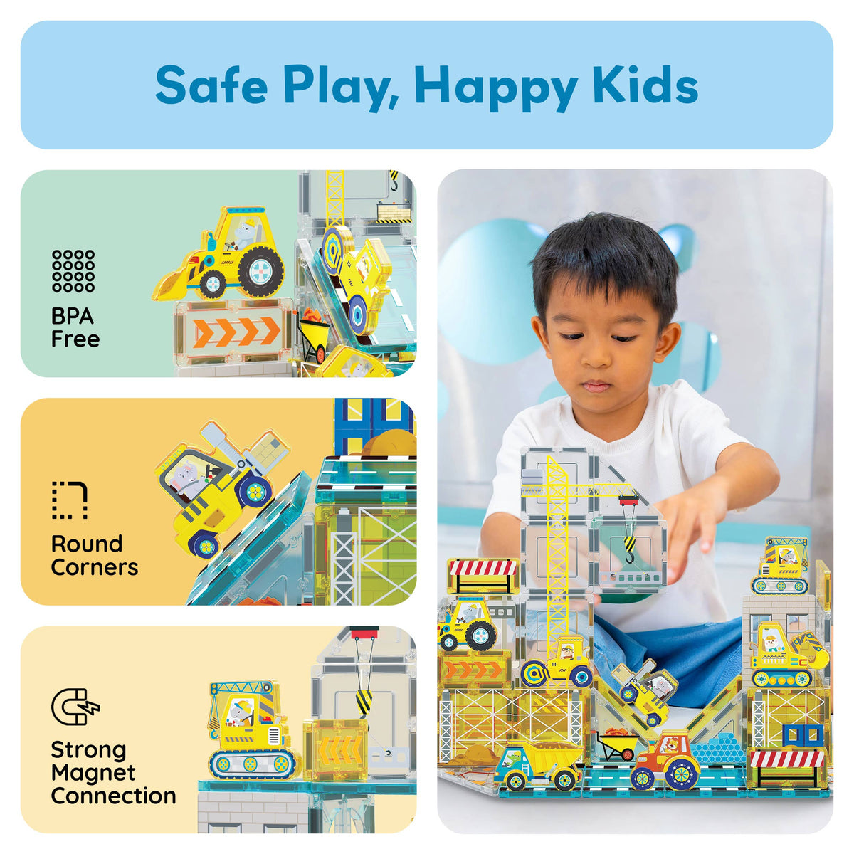 PicassoTiles 45pc Construction Magnetic Tile Building Set