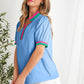 Colorblock Shift Short Sleeve V-neck blouse | S-XL