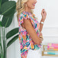 Rose Red Floral Print Ruffled Flutter Sleeve Blouse