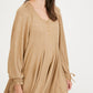 Drawstring Cuff Knit Babydoll Dress LD0804