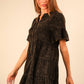 ND31579-Mineral Washed Baby Bell Sleeve Woven Mini Dress