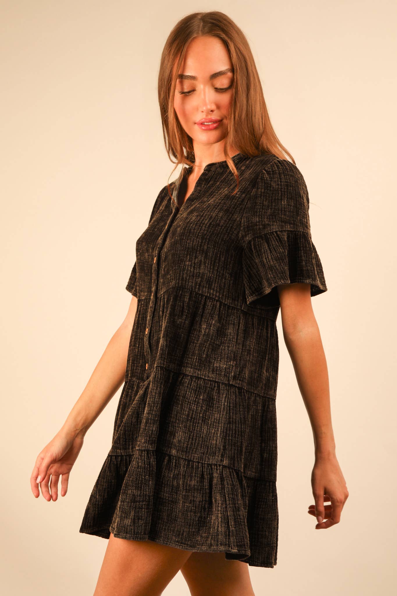 ND31579X-PLUS SIZE Mineral Washed Woven Mini Dress