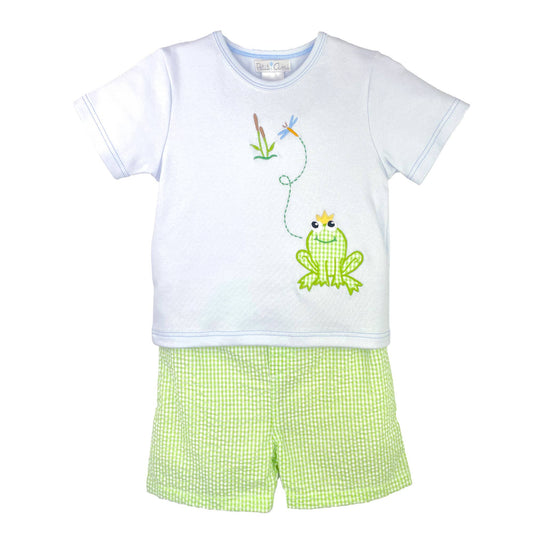 Shirt & Shorts Set with Frog Applique and Embroidery