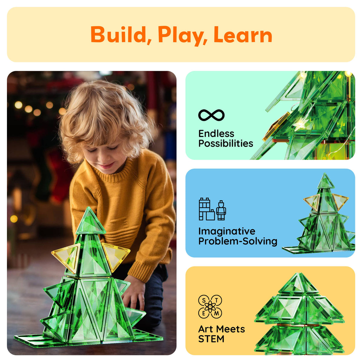 PicassoTiles 106pc Holiday Tree Magnetic Tile Building Set