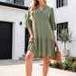 Wrinkle Free Shirred Tiered Relaxed 3/4 Sleeve Dress
