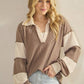 LONG SLEEVE MANDARIN COLLAR SOLID CONTRAST TOP