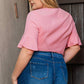 Peach Blossom Ruffled Half Sleeve V Neck Textured Plus Top