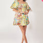 PLUS FLORAL PUFF SHORT SLEEVE BABYDOLL MINI DRESS