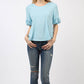 NT11467-Half Puff Sleeve Crinkle Knit Top