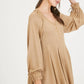 Drawstring Cuff Knit Babydoll Dress LD0804