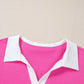Contrast Trim Collared Split Neck Short Sleeve Plus Size Top