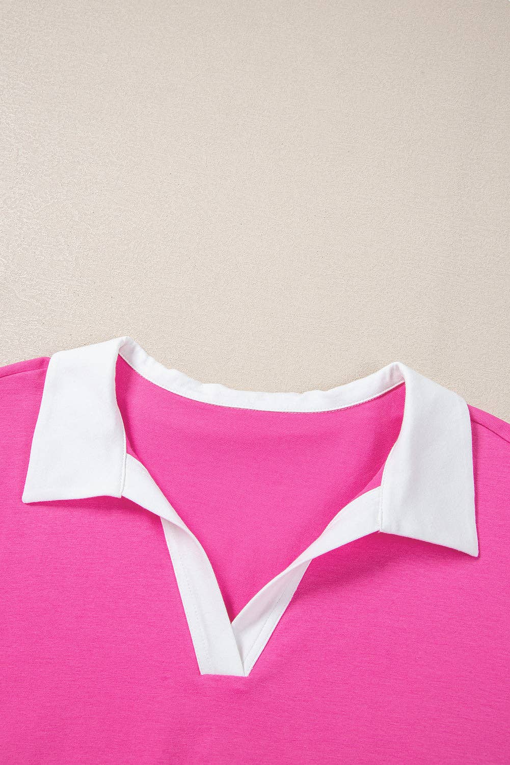 Contrast Trim Collared Split Neck Short Sleeve Plus Size Top