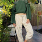 Tie waistband contrast crochet cargo pockets denim joggers