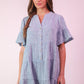 ND31579-Mineral Washed Baby Bell Sleeve Woven Mini Dress