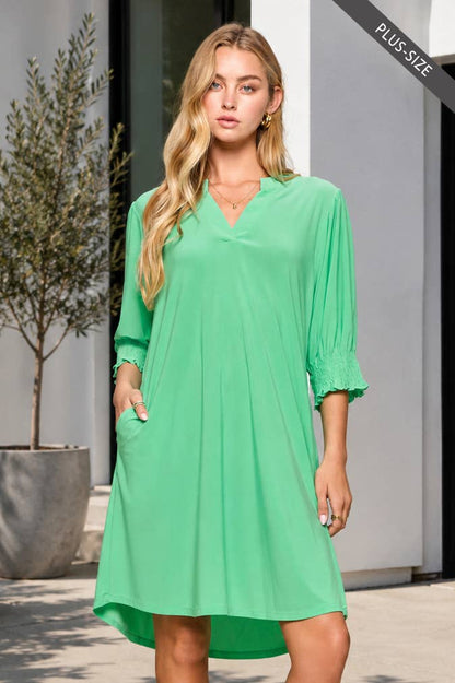 Smocked Sleeve Lizzy Collar Wrinkle Free Dress