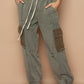 Tie waistband contrast crochet cargo pockets denim joggers