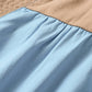 Mist Blue Colorblock Ruffled Sleeve Frill V Neck Blouse