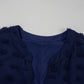 Navy Blue Dotty Textured Notched Neck Plus Ruffled Dress