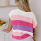 Multicolour Color Block Notch V Neck Sweater T Shirt