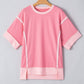 Peach Blossom Half Sleeve Raw Seam High Low Side Split Top